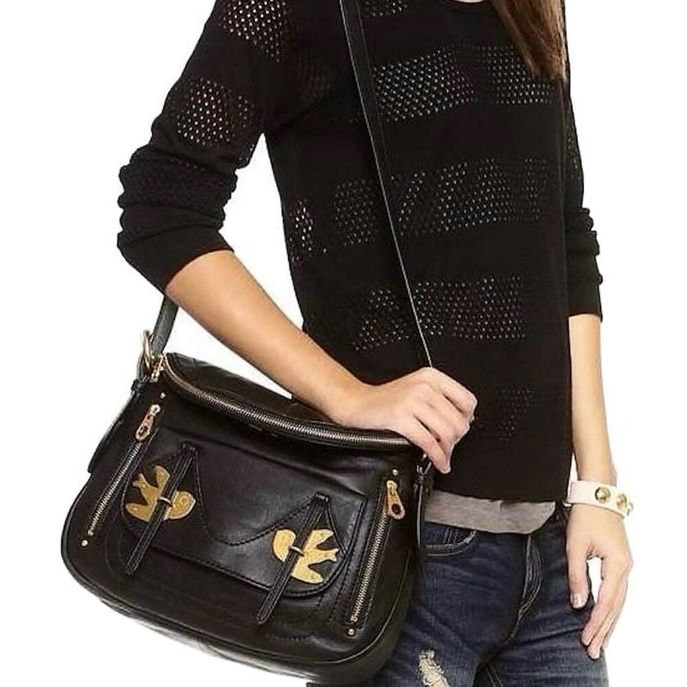 Marc By Marc Jacobs Black Leather Crossbody Bag with Gold Accents